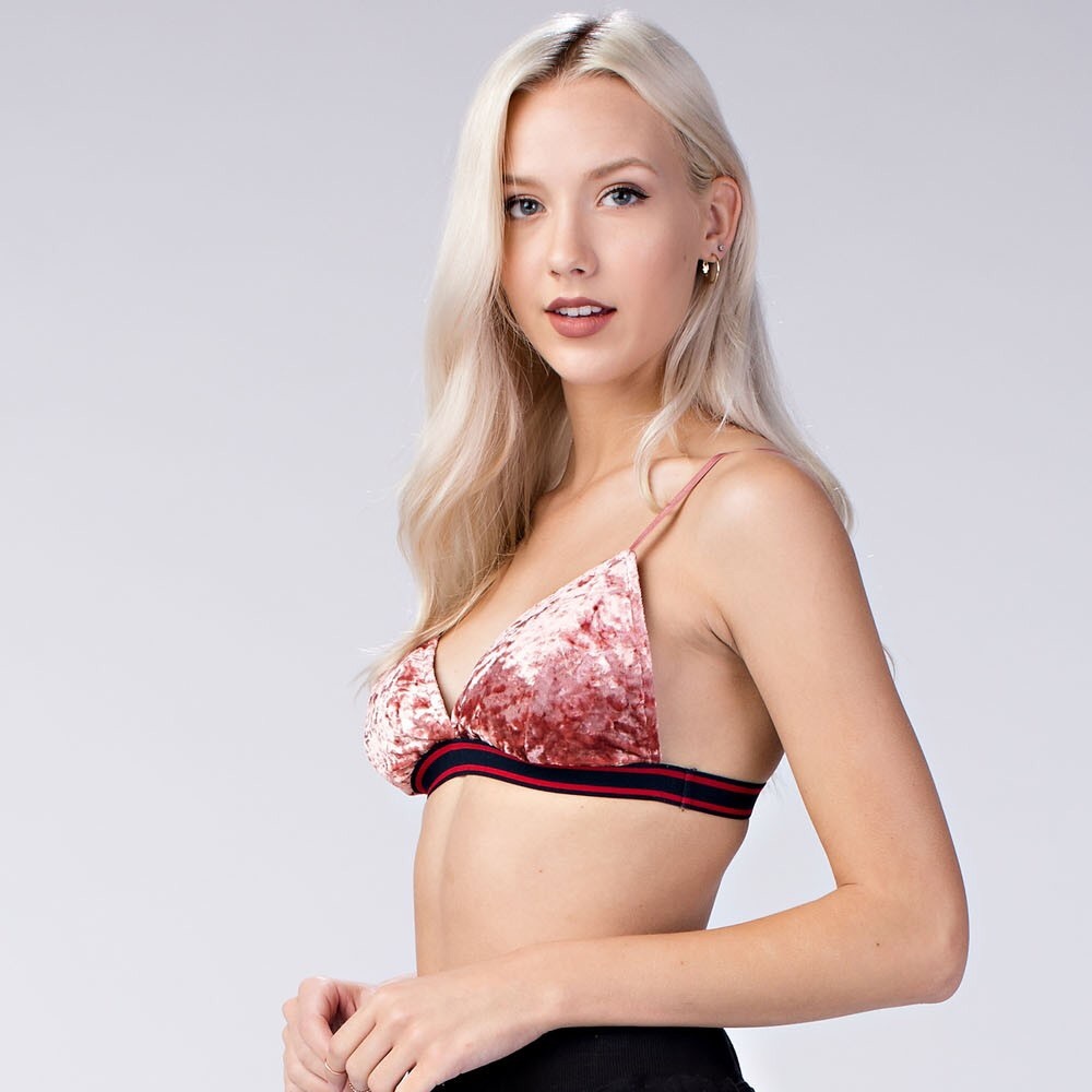 Honey Punch Velvet Triangle Bra or Bralette Pink - Picture 2 of 7